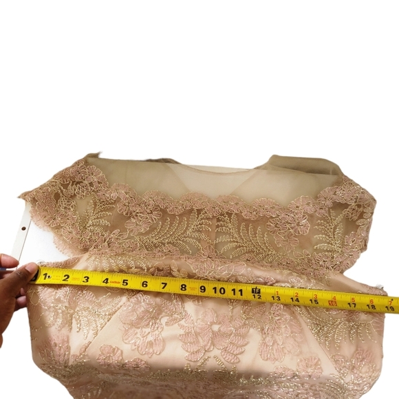 Tadashi Shoji Embroidered gown Women's Size 12 Pink/Gold - Picture 6 of 12